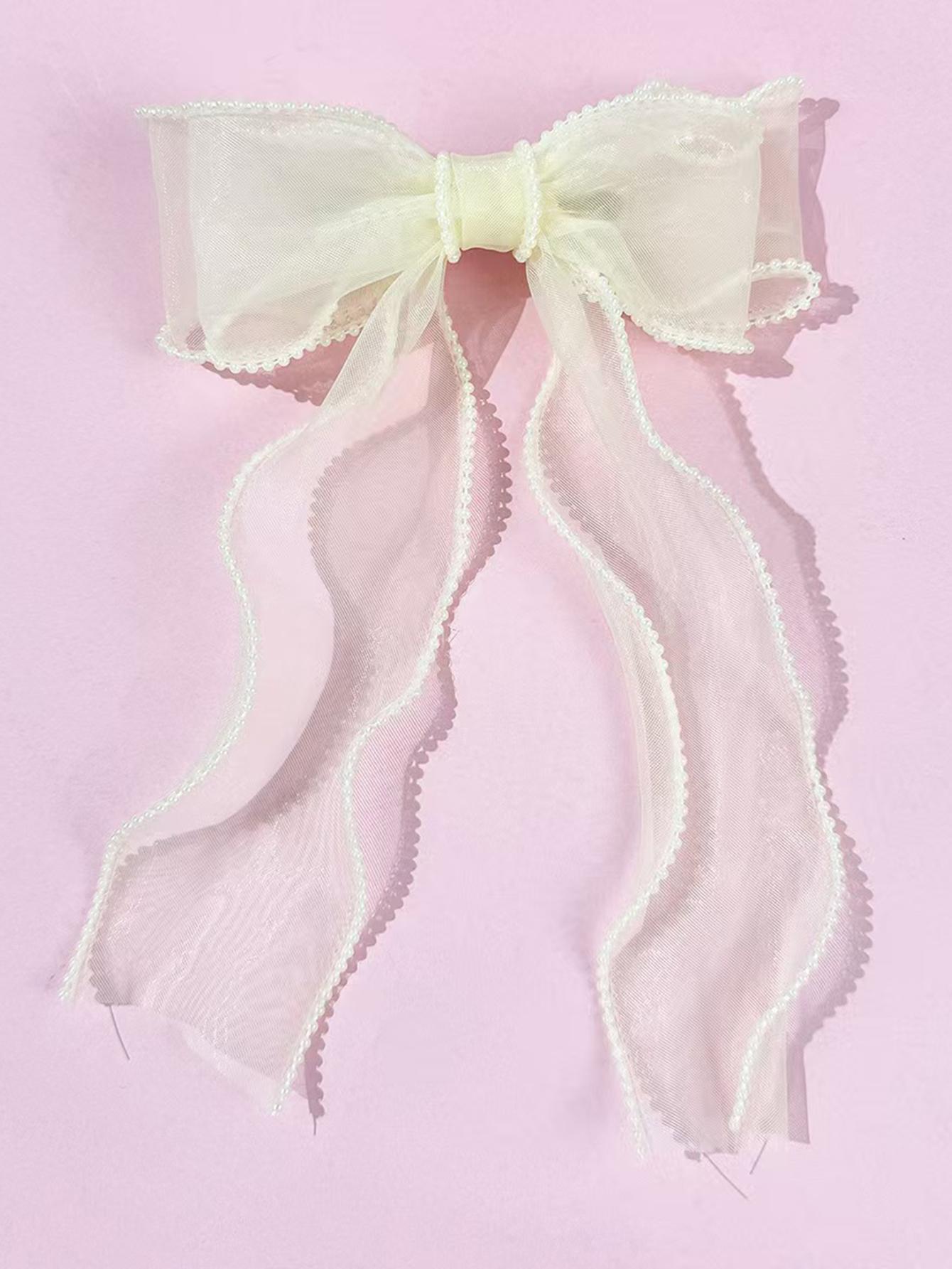 

Lystrfac Модный сетчатый бант для волос с жемчугом для женщин, лента, жемчужная заколка, простая верхняя клипса, женские заколки для волос, женские аксессуары для волос