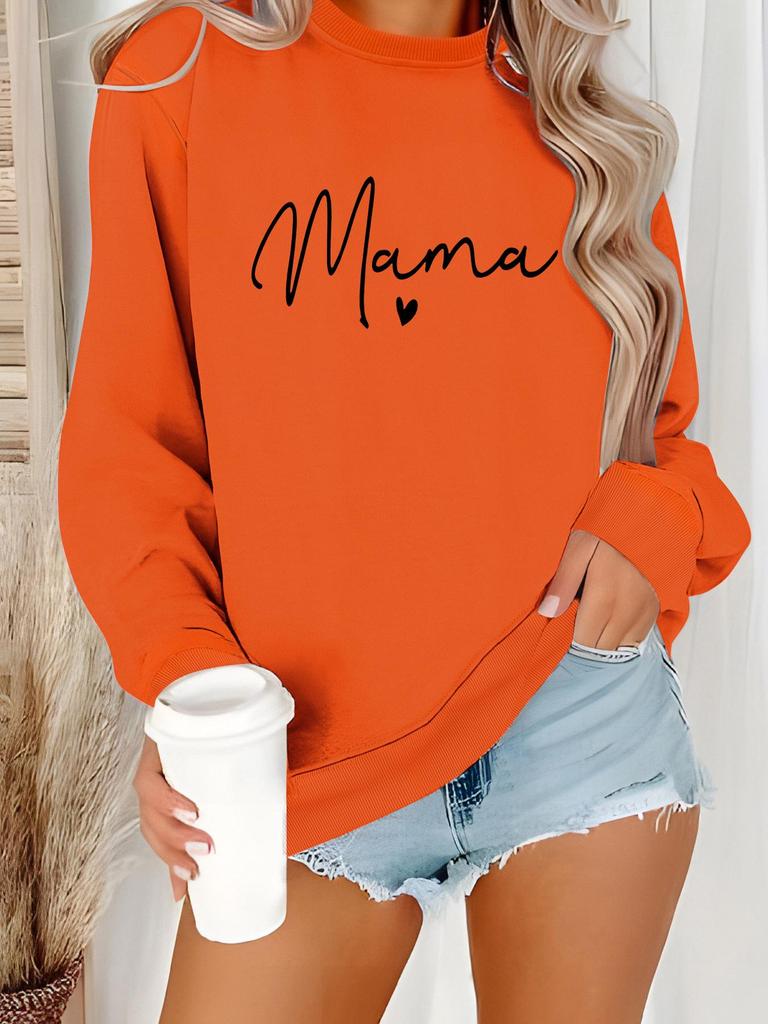 European and American Women's Casual Long-Sleeve Round Neck 'Mama' Pullover Sweatshirt Hoodie