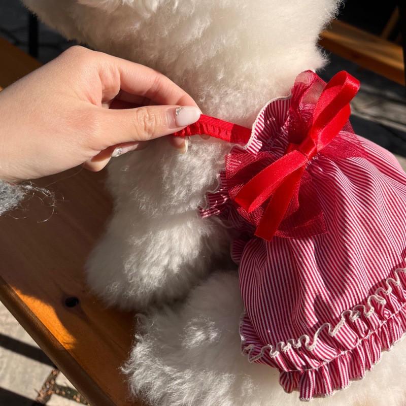 Christmas New Dog Dress Winter Denim Striped Pet Skirt Small Medium Princess Costume