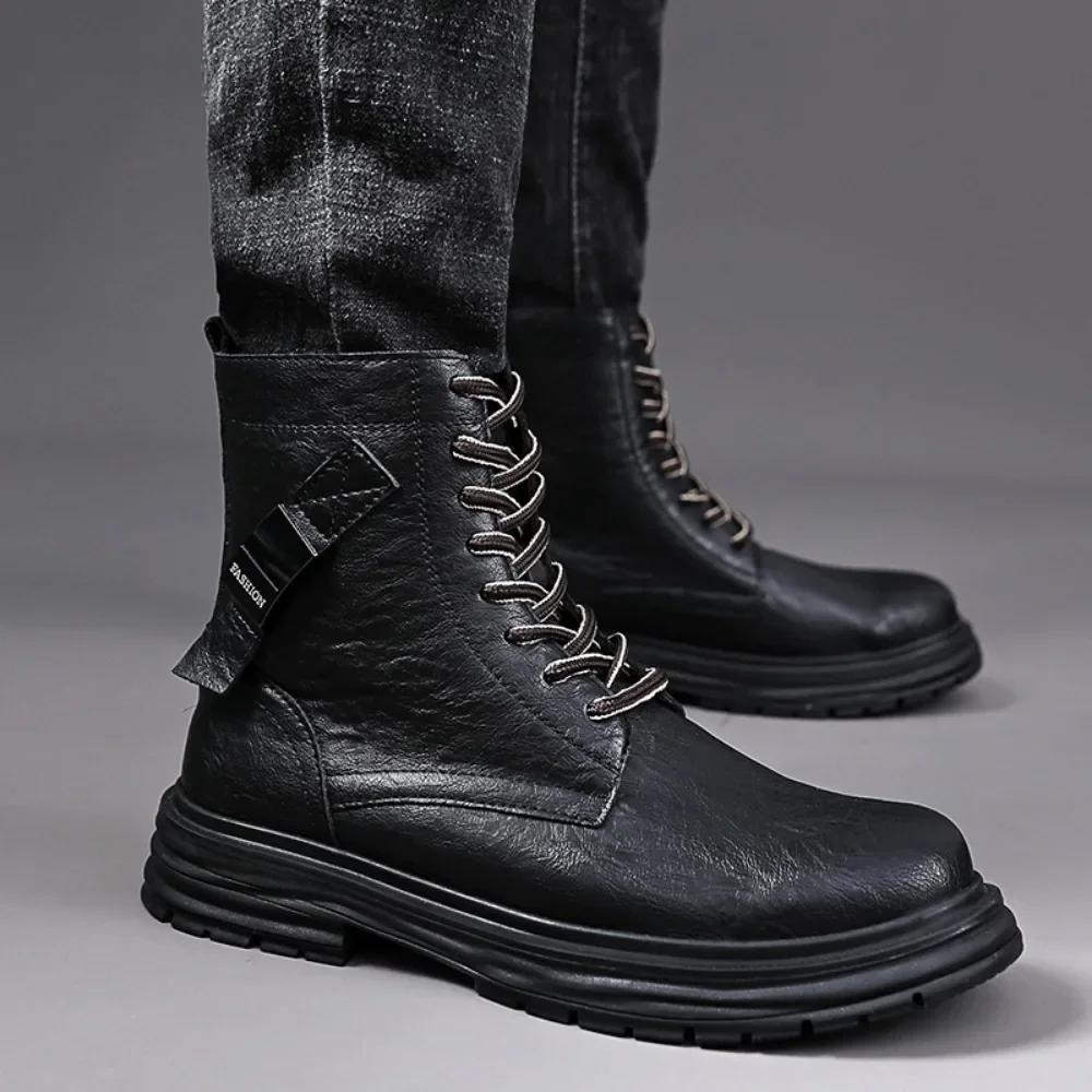 Fashion Men's Boots Trend Man Shoes Tooling Boots Fashion Men's Motorcycle Boots Retro Zipper High Top Shoes for Men