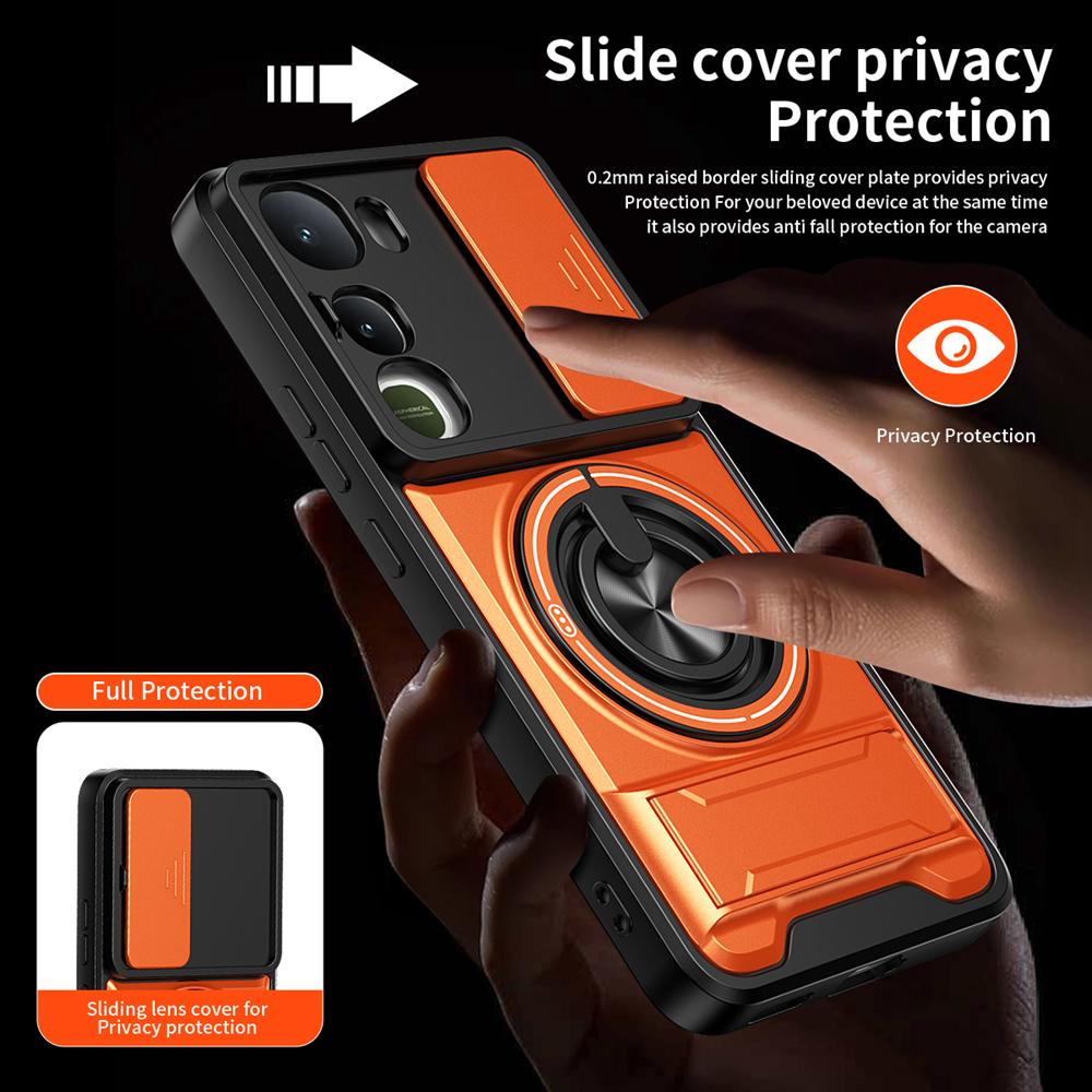 KEYSION Magnetic Phone Case for IQOO Z10 Lite Slide Camera Protection Upright Kickstand Ring Shockproof Cover for IQOO Z10 Lite