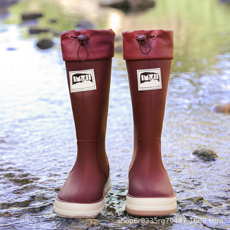 Rain shoes men and women wear fashionable and versatile outdoor waterproof and non-slip rain boots thickened velvet glue shoes