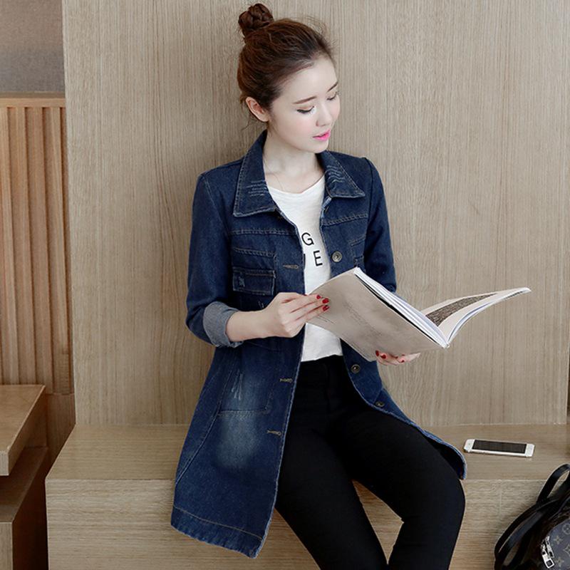 Abrigo Trench de Mezclilla para Mujer Slim Cruzado Largo de Manga Larga