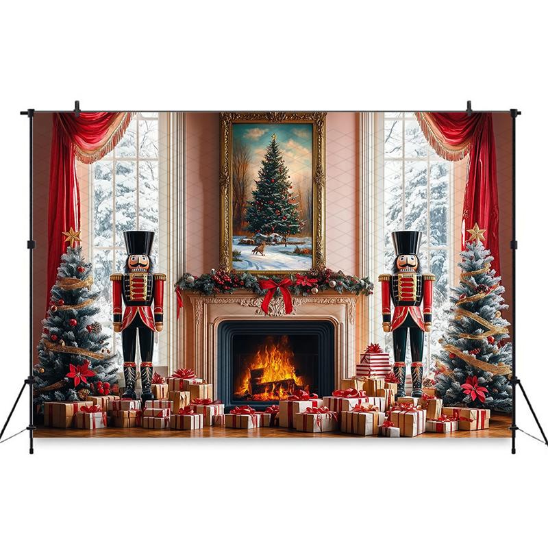 Mocsicka Christmas Photography Backdrop Home Fireplace Xmas Tree Soldier Gifts Decoration Family Holiday Party Background Banner