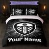 Leeds United Set Biancheria da Letto Personalizzato con Nome Testo 1 Copripiumino+2 Federe Logo Calcio Regalo Personalizzato per Occasione Speciale Decorazione Camera da Letto