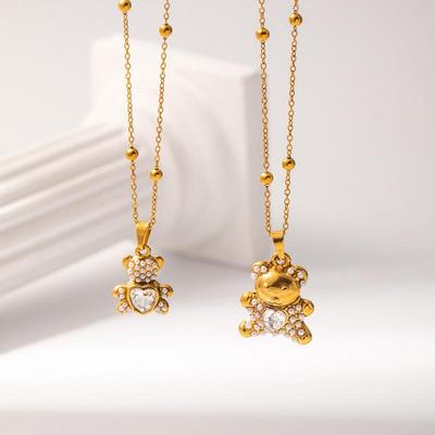 Collana Orso Cuore in Zircone di Lusso Europea e Americana - Elegante Catena in Acciaio di Titanio per Donna