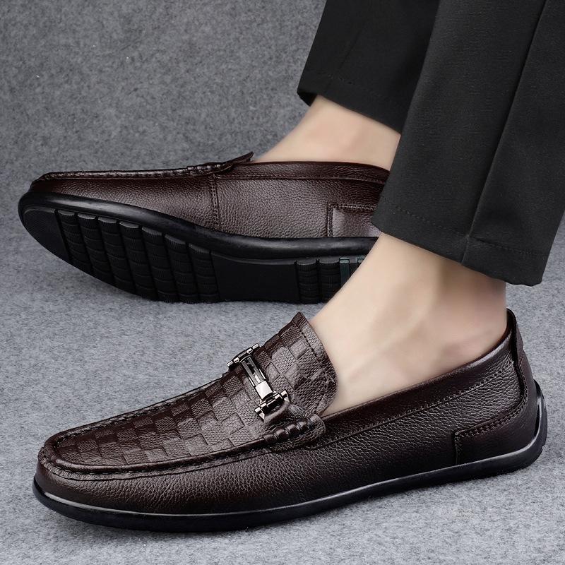 

Повседневная кожаная обувь с тиснением в клетку, повседневная обувь из коровьей кожи первого слоя, мужская обувь-бини большого размера, мужская обувь из мелкой кожи 45 коричневый