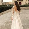 Long-sleeved Wedding Dress Mori Spring and Autumn New Bride Simple Round Neck Slim Perspective Travel Photo Trailing Soft Yarn Thin