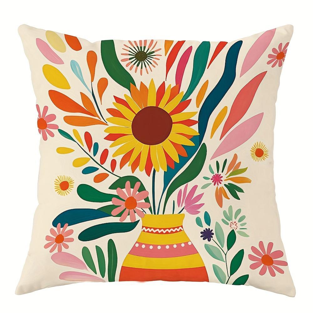 Bohemian - Inspired Sunny Floral PillowcasesLiving Room Sofa Cushion Cover, Soft and Comfortable, Bedroom Room Decoration