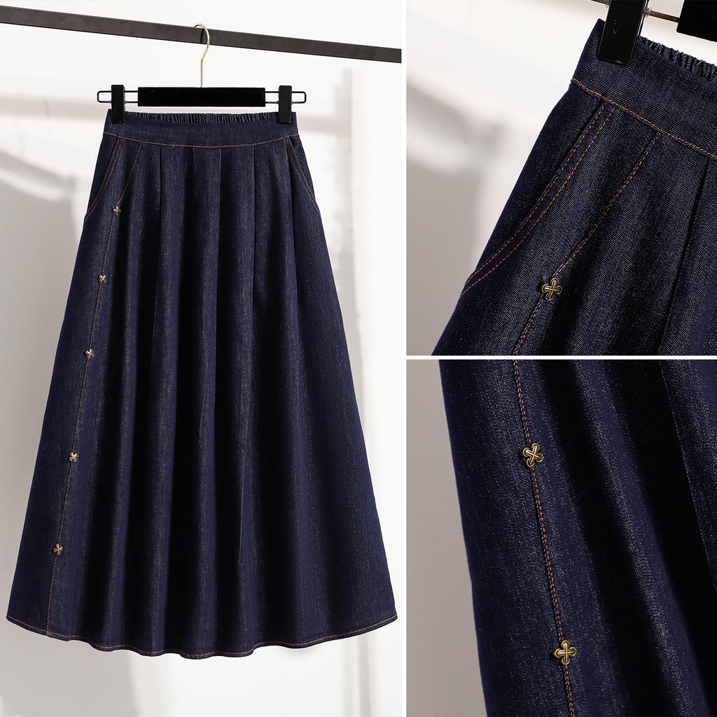 Dimanaf 2025 Plus Size Summer Elastic Denim Skirts Women A-Line Loose Skirt High Waist Vintage