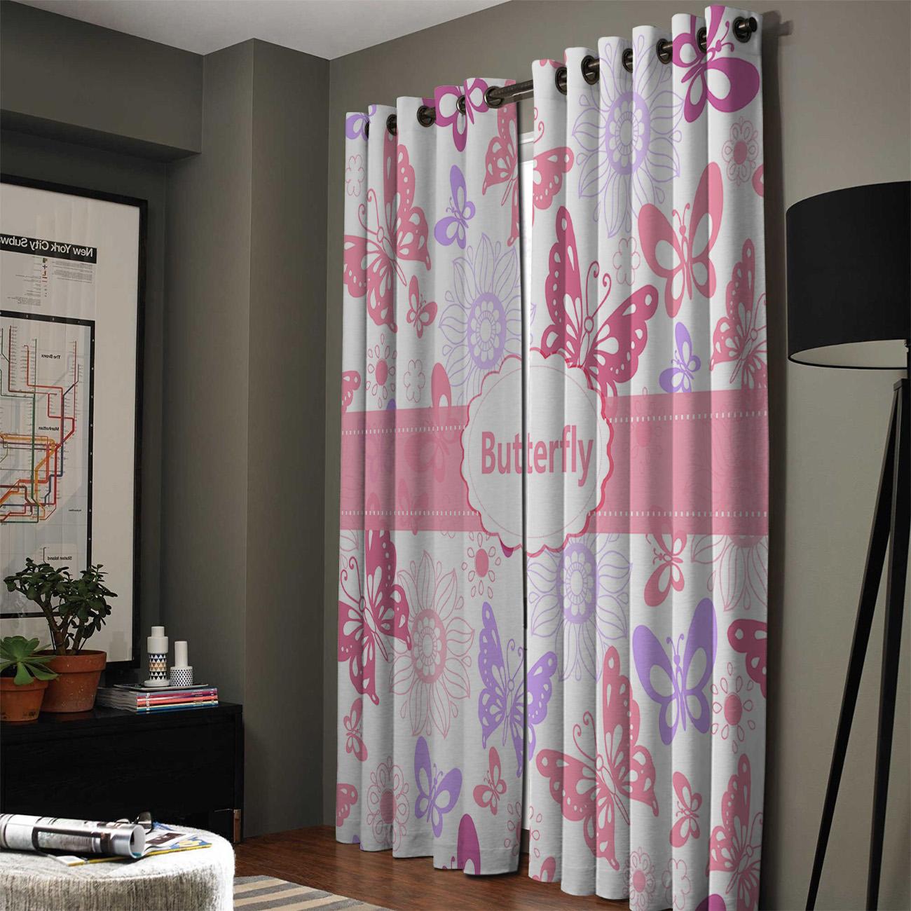 Розовый цветок бабочки Оконные шторы Сценические шторы для гостиной Декоративные элементы — фото 3