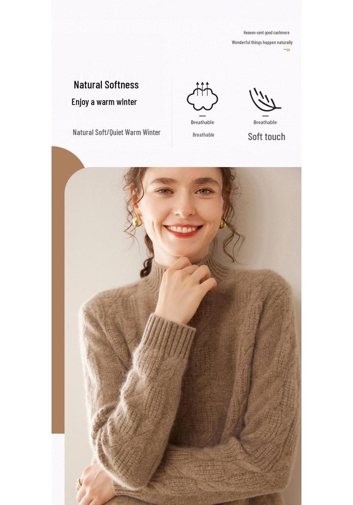 Women's Heavyweight Jacquard Cashmere Half-High Collar Long-Sleeve Sweater - Autumn/Winter Knit Pullover