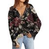 Women's Fashion Long Sleeve Print V-Neck Button Loose Cardigan Top