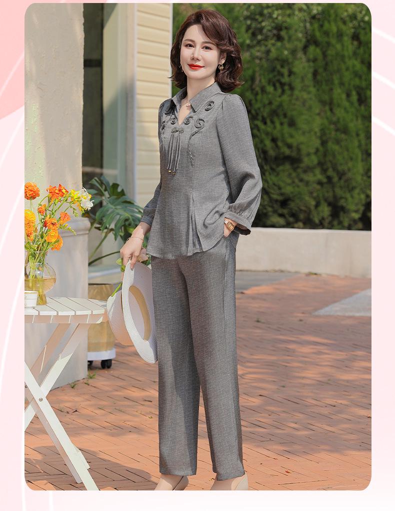 Mom's Elegant Slimming Chinese Style Two-Piece Summer Suit for Middle-Aged Women