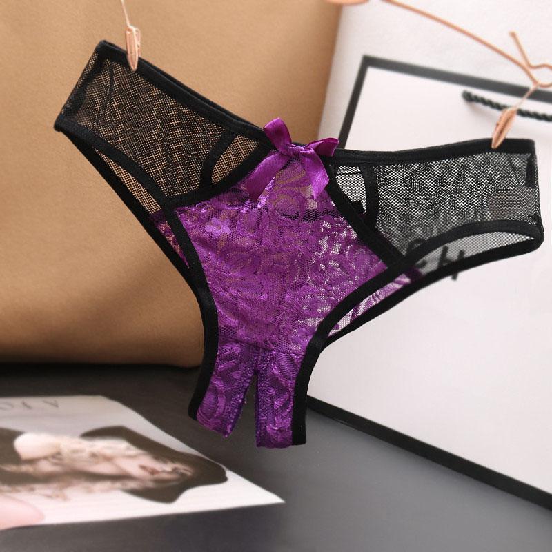 Embroidered Splicing Color Sexy Lace Butterfly Bow Ladies Panties Crotch Thong Intimate Underwear Panties
