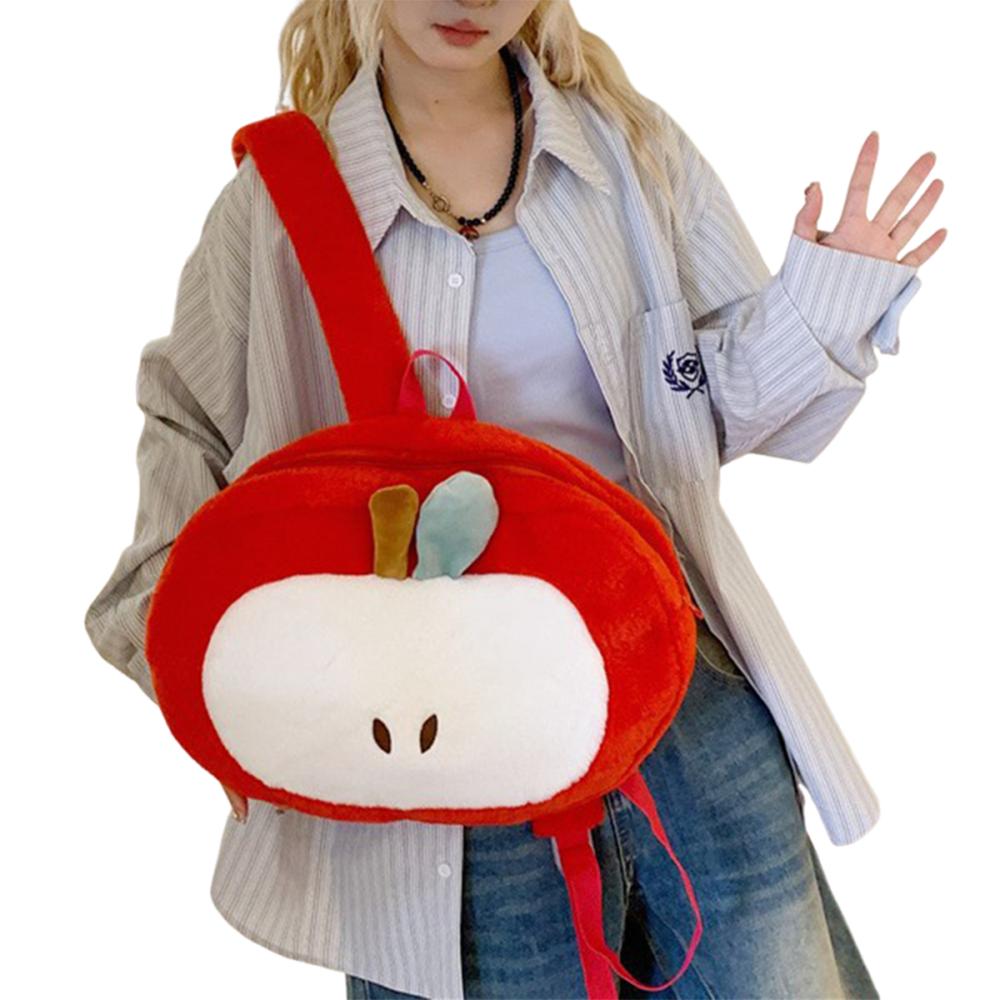 Kawaii Cartoon Fruit Plush Backpack Soft Cute Decorate Knapsack Fruit Doll Shoulder Bag  Outdoor
