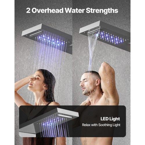 VEVOR Shower Panel Tower System with Rainfall Waterfall Shower Head, LED, 53 In Brushed Stainless Steel Shower Column, 5-Function Faucet