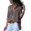 Women Autumn Striped Floral Long Sleeve Button V Neck T Shirt For Casual Chic