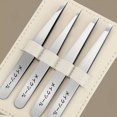 Set di pinzette per sopracciglia 4 in 1, pinzette professionali in acciaio inossidabile per la depilazione, strumenti per il trucco del viso e degli occhi con contenitore.