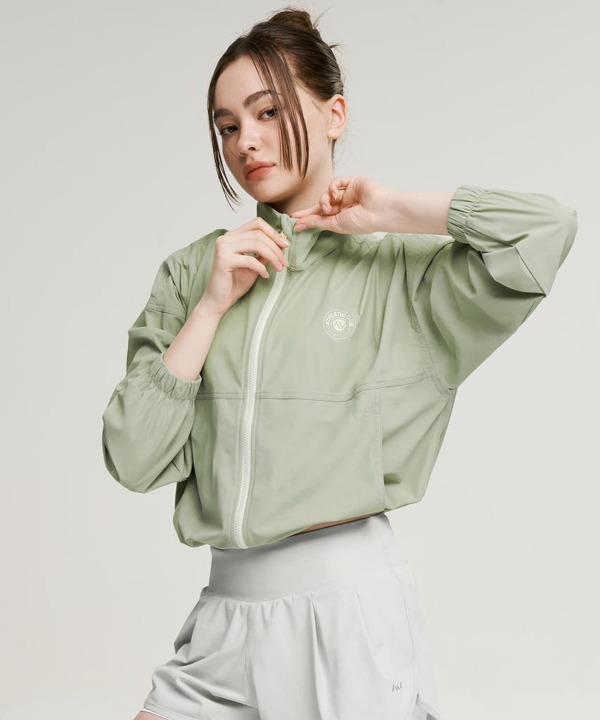 Leijibi Cool Touch Airlight Crop Loose Fit Women'S Zip-Up Rash Guard Olive