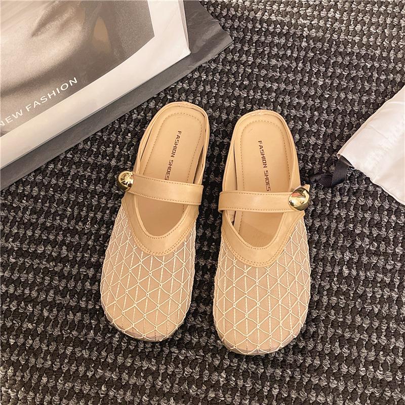 Popular fashion outer wear hollow bag head half slippers women's summer 2025 new versatile flat-bottomed mesh sandals