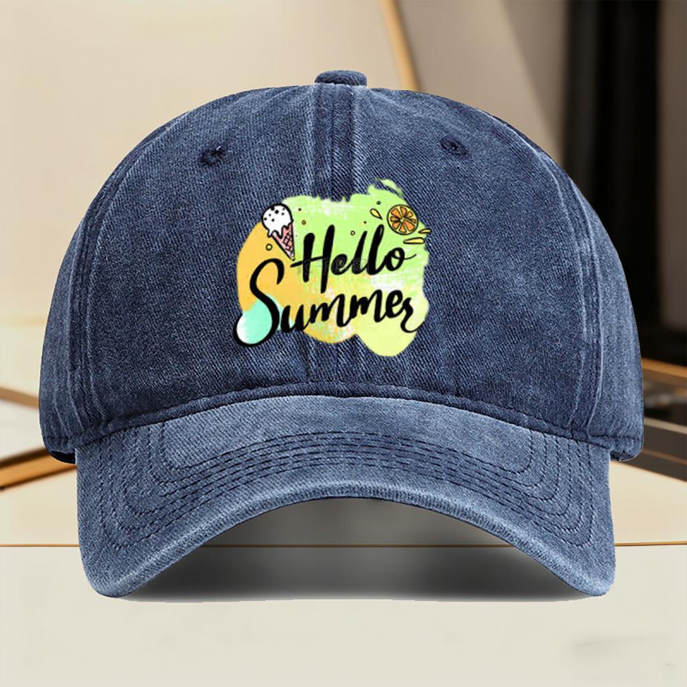 Hello Summer Ice Cream Lemon Print Baseball Cap Polyester Casual Adjustable Outdoor Headwear