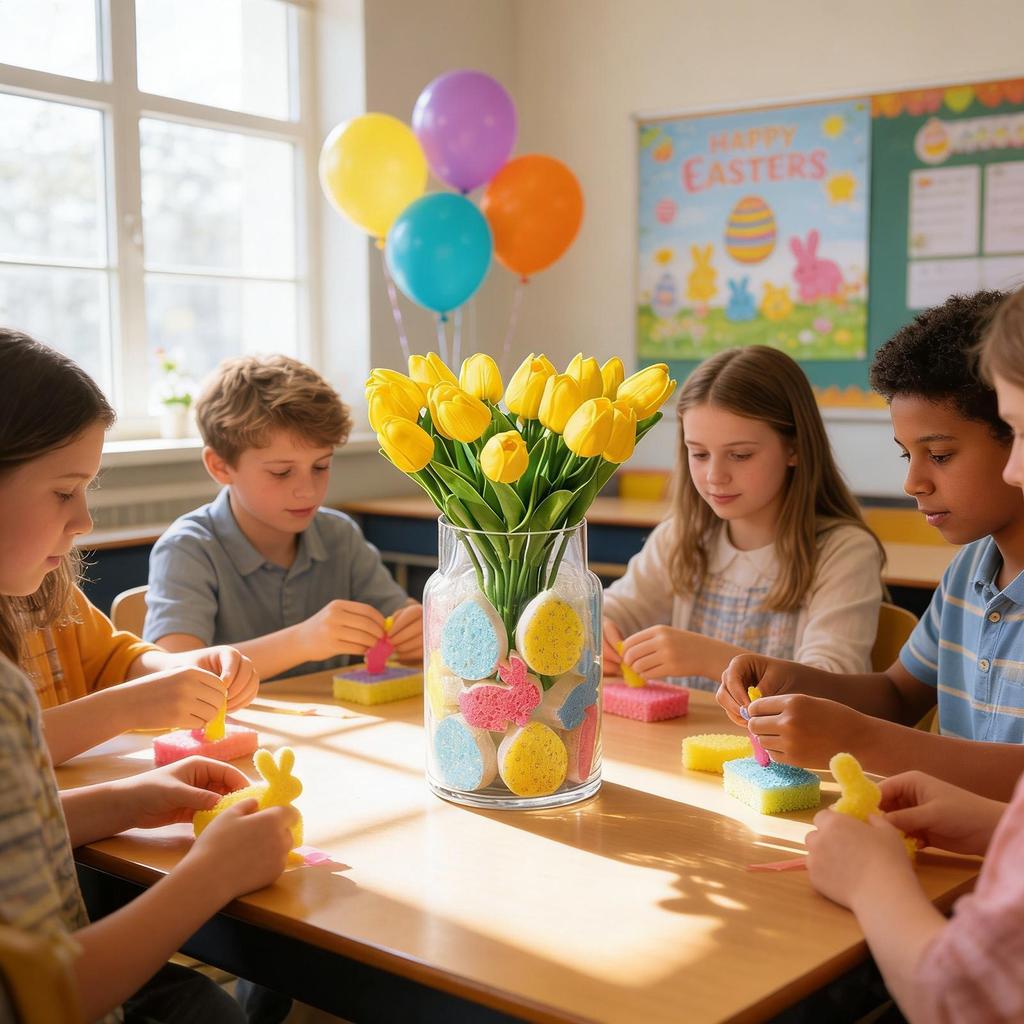 Easter Tulips Bouquet Set Realistic Artificial 60pcs Sponge Vase Fillers Artificial Easter Eggs Flowers Vase Filler Decor