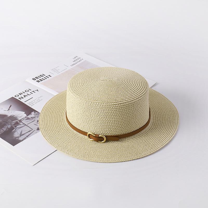 

Women Summer Wide Brim Straw Hat Flat Top Jazz Cowboy Sunscreen Panama Hats Elegant Lady Travel Beach Sun Protection Visor Caps Adult бежевый