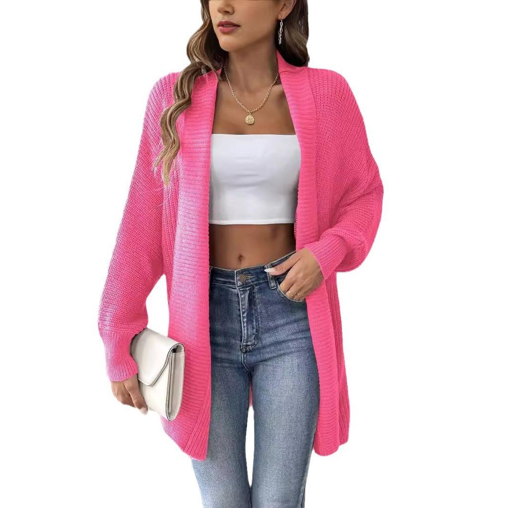 Women's autumn and winter new coat European and American women's clothing simple fashion loose sweater pearl bead cardigan