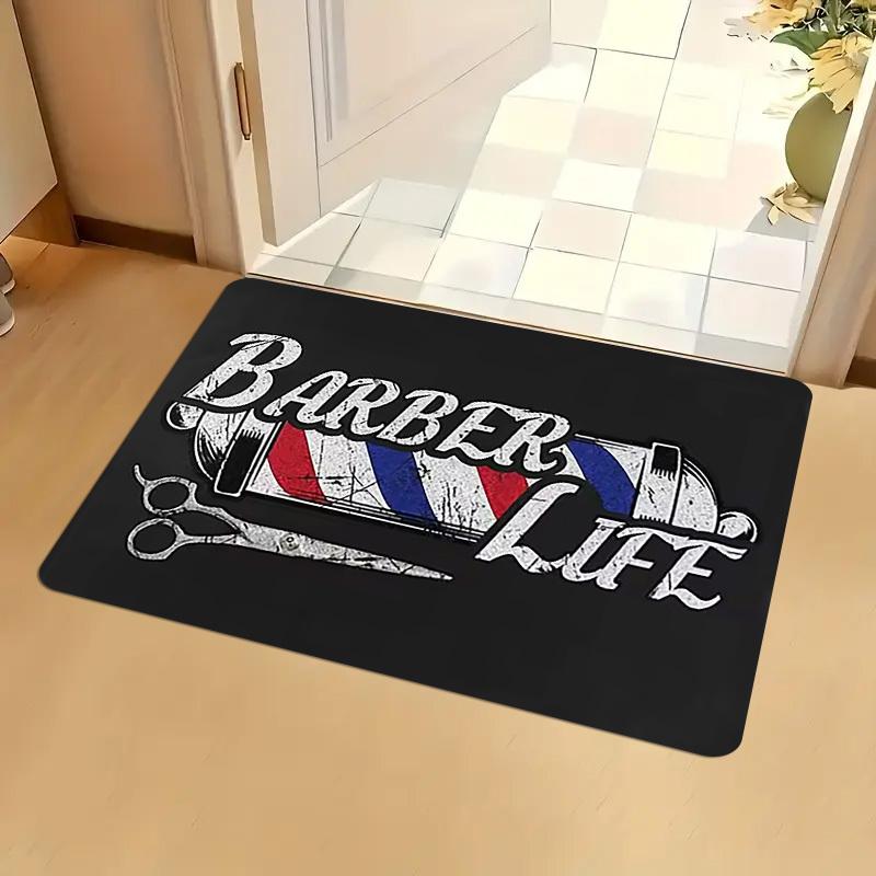 Vintage Barber Life Rectangular Area Rug, Classic Barber Pole Floor Mat, Non-Slip Washable Carpet for Barber Shop & Home