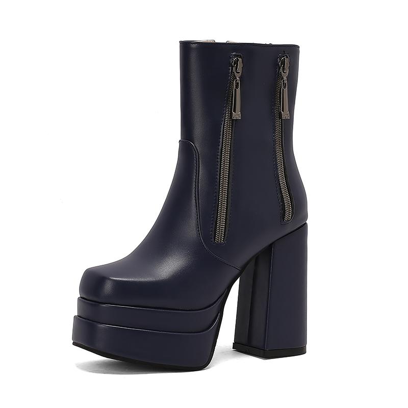 Women's High-heeled Short Boots Autumn and Winter New European and American Style Waterproof Table Thick-heeled Large-size Short Boots