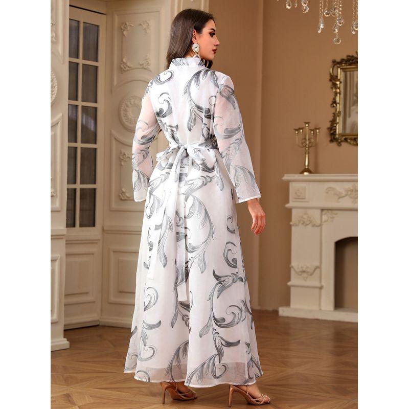 Middle East Indonesian Robe Women's Turkey New Arrival Fashion with Arab Dress Embroidered Printed Dubai Dress