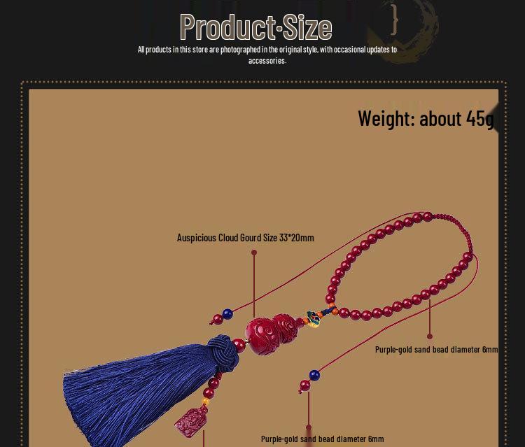 Cinnabar Auspicious Clouds Gourd Rearview Mirror Tassel - Premium Car Pendant Ornament