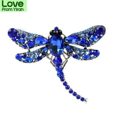 Retro Big Crystal Dragonfly Brooches Women Color Alloy Insects Brooch Pins Gifts