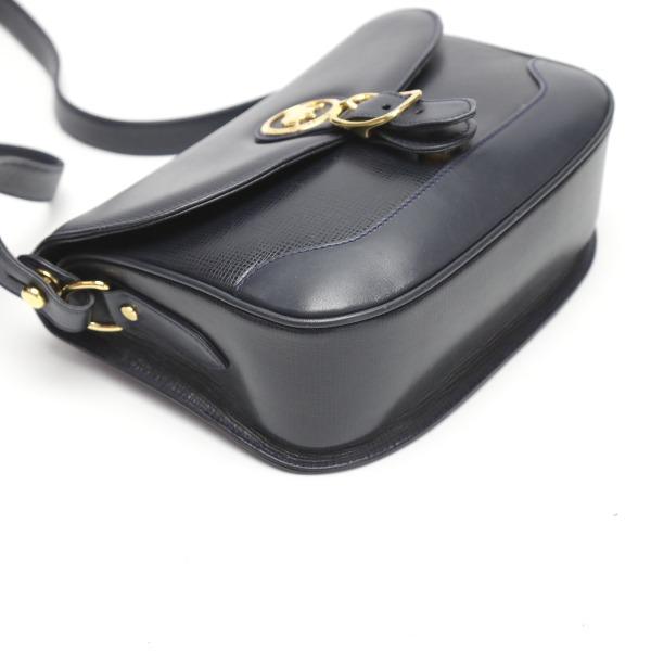 HUNTING WORLD LogoPlate Shoulder Bag Cross body Navy Leather Women Used