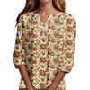 Damesmode Casual Halloween Print V-hals Korte Mouw Decoratieve Knop Driekwart Mouw T-shirt Top