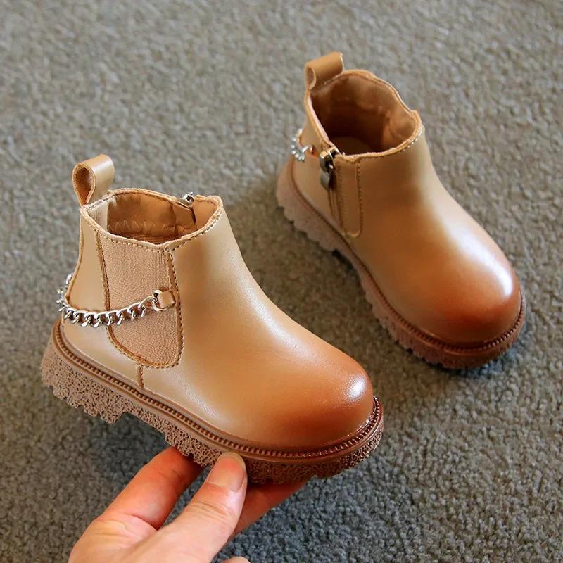 botas 2025Girls Boots New Autumn Winter Boys Ankle Boots British Style Children Chain Shoes Zip Trendy Baby Short Boots botines