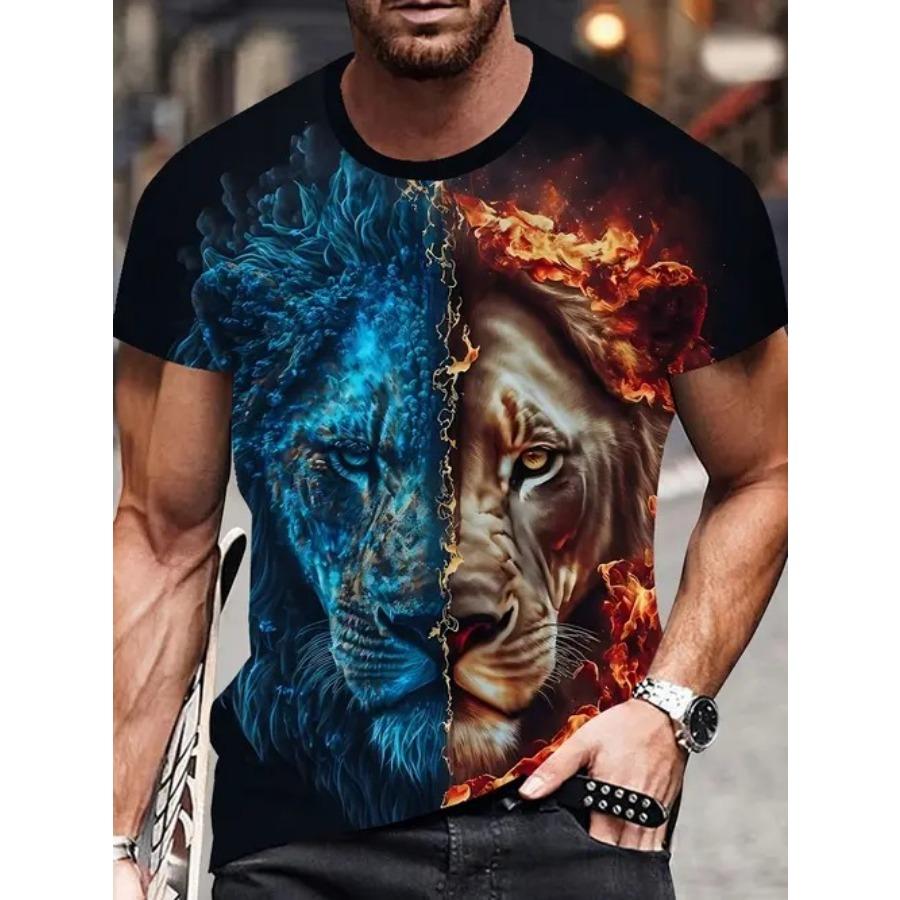 Ležérní tričko s krátkým rukávem, s potiskem, módní, nadměrné, 3D vzor, pro muže, pohodlné, letní, s kulatým výstřihem