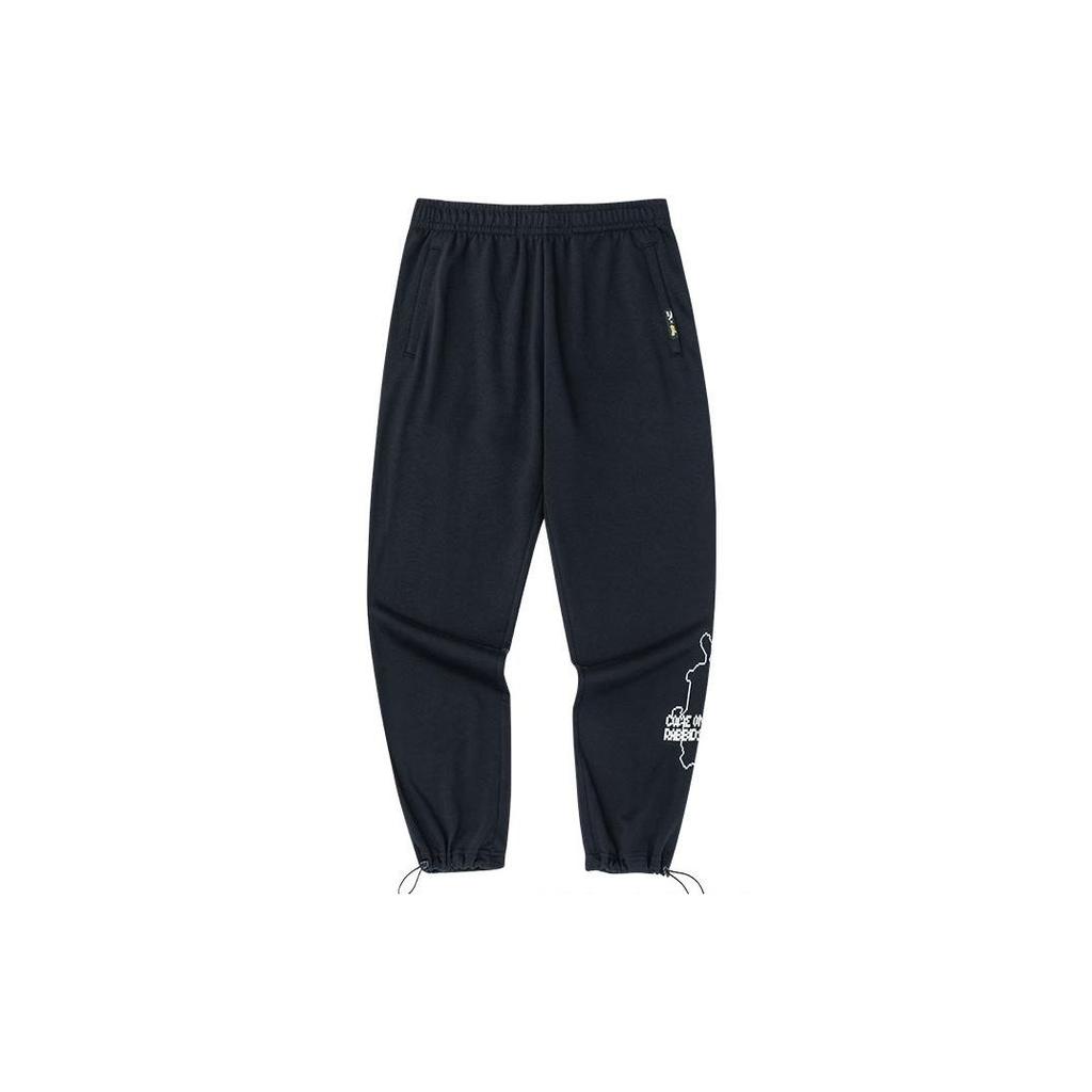 Anta Logo Print Pattern Elastic Drawstring Cuffed Sports Pants Men Pants Black 172248303-6