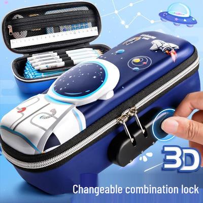 Multifunctional 3D Cartoon Pencil Case with Combination Lock for Men and Children