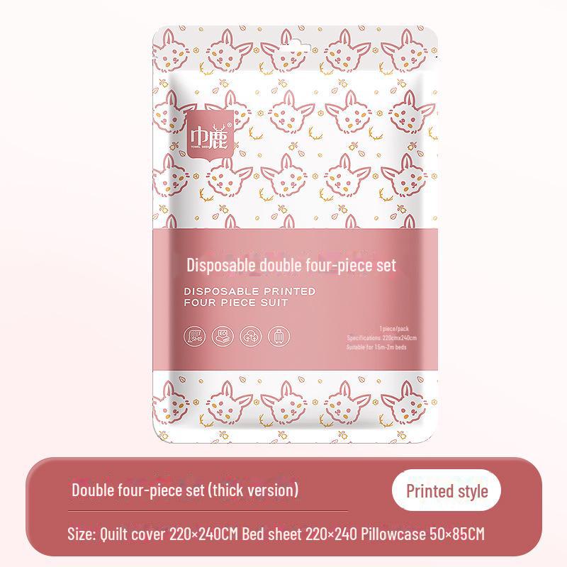 Deer Travel Trykket 4-delt Engangs Sengetøyssett: Dynetrekk, Putetrekk, Smussavvisende, Hudvennlig for hoteller.