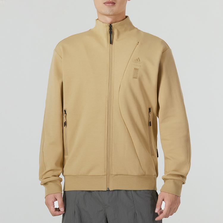 Adidas Solid Color Logo Stand Collar Long Sleeve Jacket Men Jackets Khaki IP4918