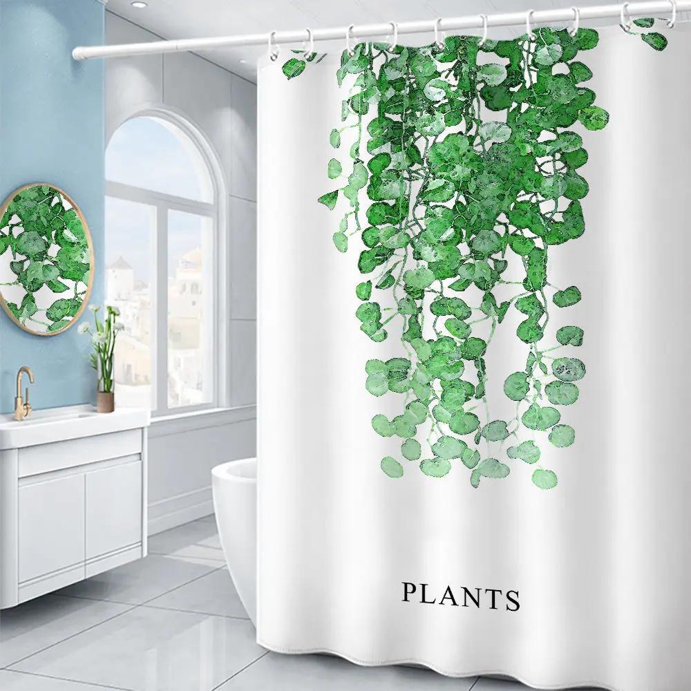 Purple Hydrangea Flower White Shower Curtain Landscape 3D Green Plant Waterproof Polyester Bathroom Curtains Bath Screen Decor