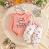 2026 Autumn Baby Girl Long-Sleeve Bodysuit, Bow Floral Pants & Headband Set