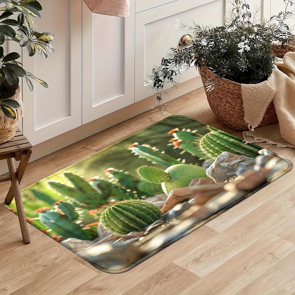 1 Stück Anti-Ermüdungs-Küchenteppiche, Kaktus-Druck, wasserdicht, rutschfest, dick gepolstert, Küchenmatte, strapazierfähig, bequeme Stehmatte für die Küche