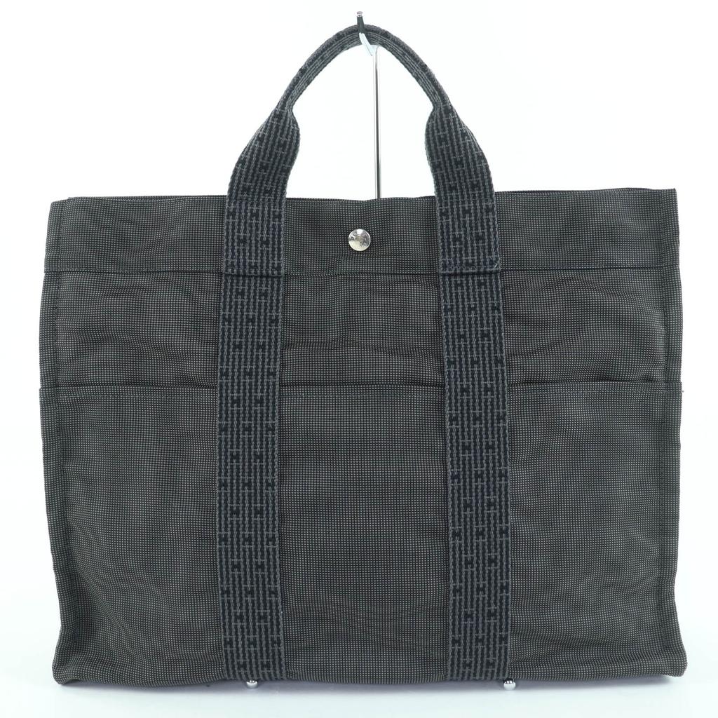 Ausgezeichnete HERMES Handtasche Her Line MM Serie Metall Canvas Tragetasche grau Damen Gebraucht