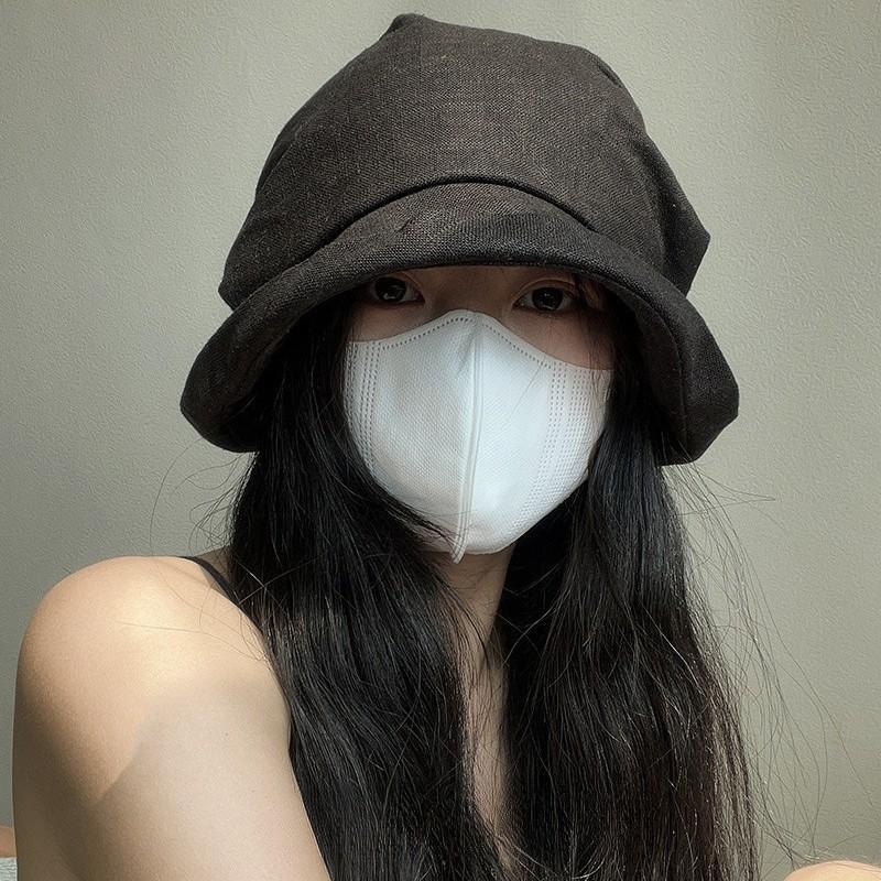 Japanischer Baumwoll-Leinen-Falten-Eimerhut fauler Stil kleiner Schirm Sommer atmungsaktiver Leinen-Schirmhut Kopftuch Dame