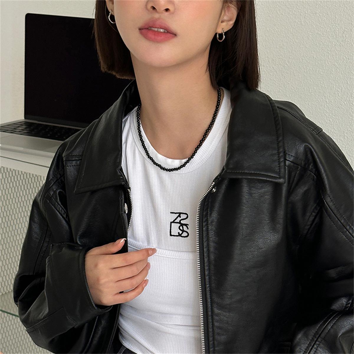 

Ожерелье из стерлингового серебра с бусинами в форме пуговицы для девочек, легкое, роскошное, темпераментное, с черным агатом, цепочка на ключицу, нишевый дизайн 925 silver