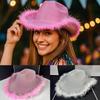 Plush Brim Cowboy Bucket Hat Pink Silver Panama Hat New Fisherman Cap  for Camping Hiking