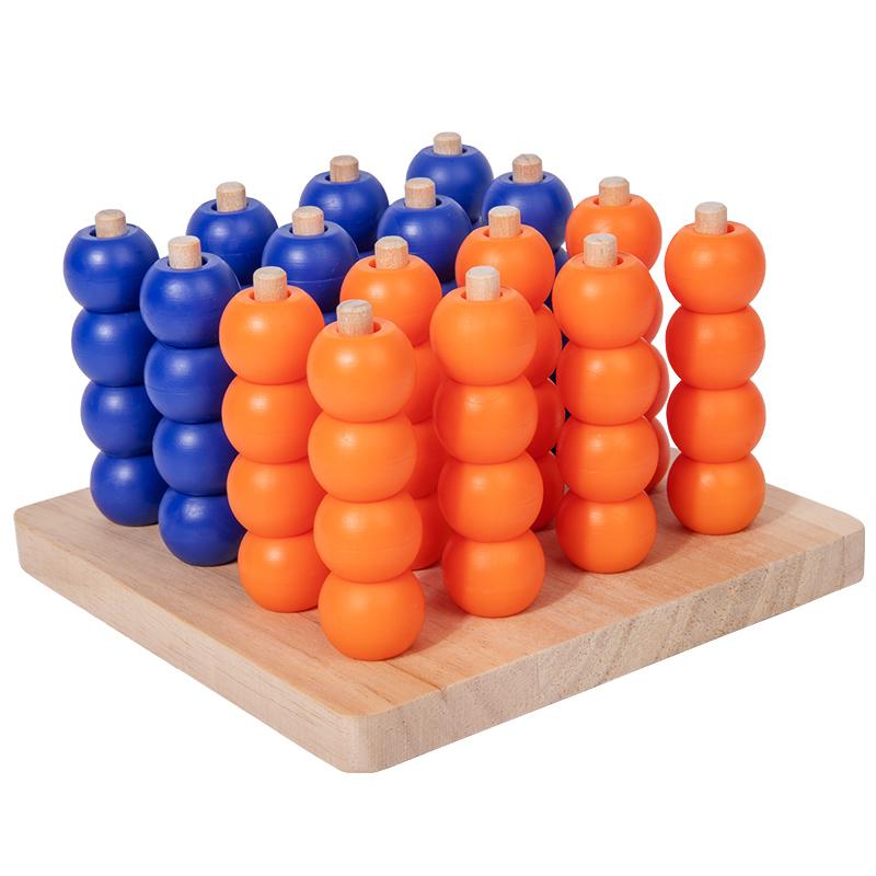 Wooden Toy Gobang 3D Connect Four In A Row 4 Beads In Line Board Brain Game Wood Pillar Bead Chess Boy Girl Friend Birthday Gift